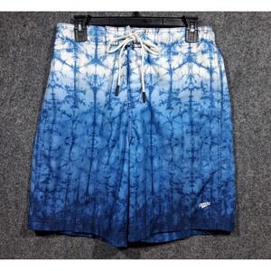 Speedo Swim Trunks Mens Medium Comfort Stretch Blue Lemonade Water Pattern UPF50